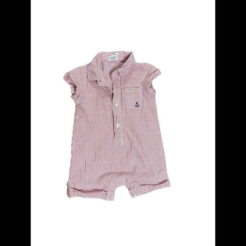Starting Out Seersucker  Red White Baby Shortall Romper Summer Anchor 12mo K72